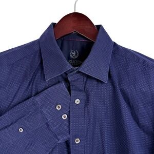 Bugatchi Uomo Mens Navy Blue Textured Cotton Button Down Shirt Classic Fit XL
